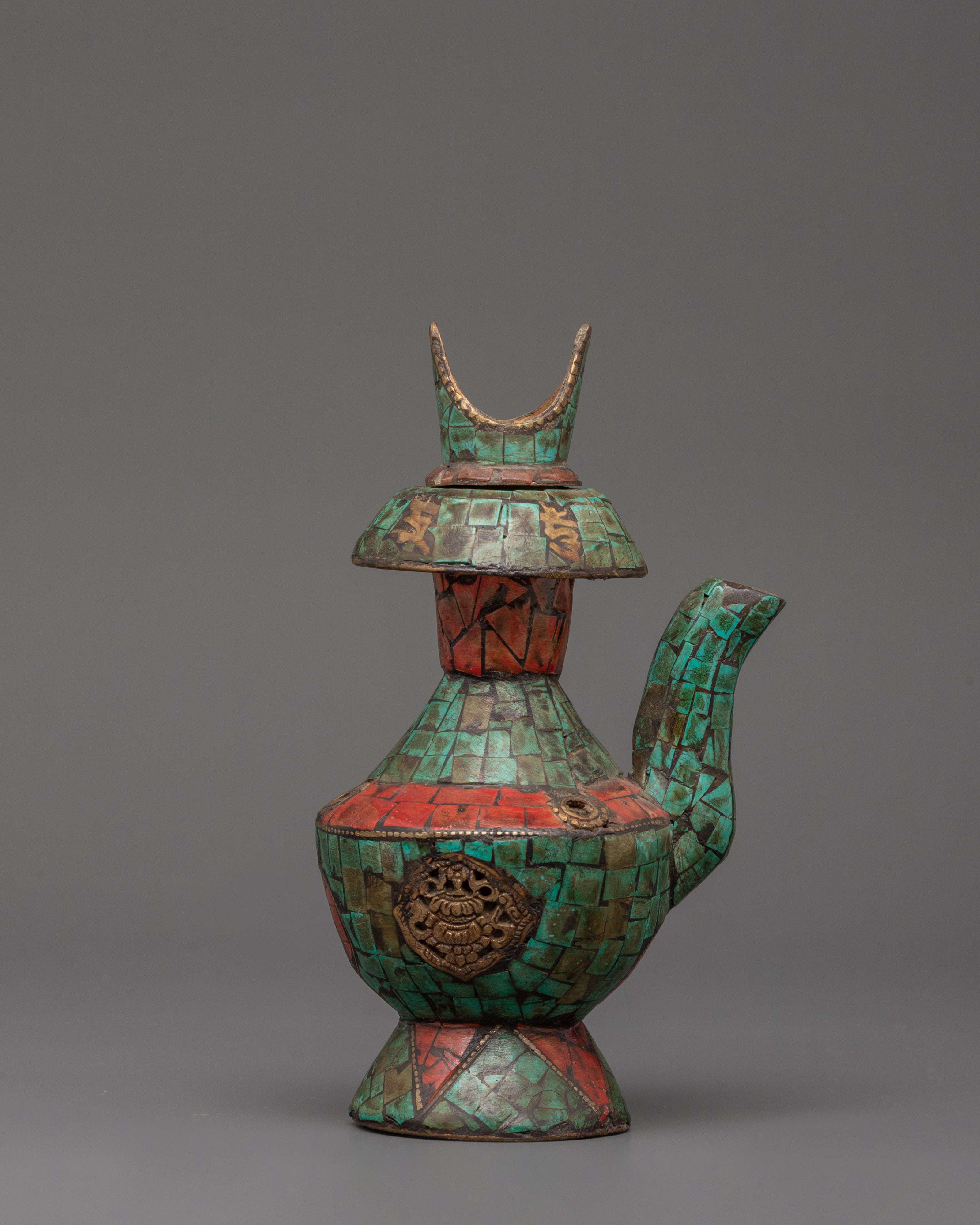 Tibetan Bhumba Ritual Vase | Copper Water Vessel with Sacred Symbols