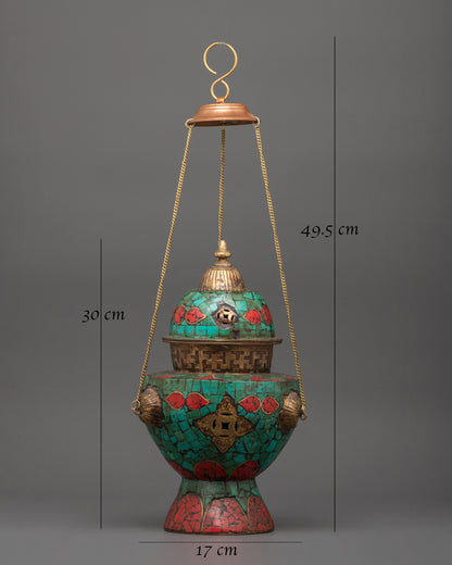 Tibetan Hanging Sacred Incense Burner | Buddhist Ritual Decor for Altar Use