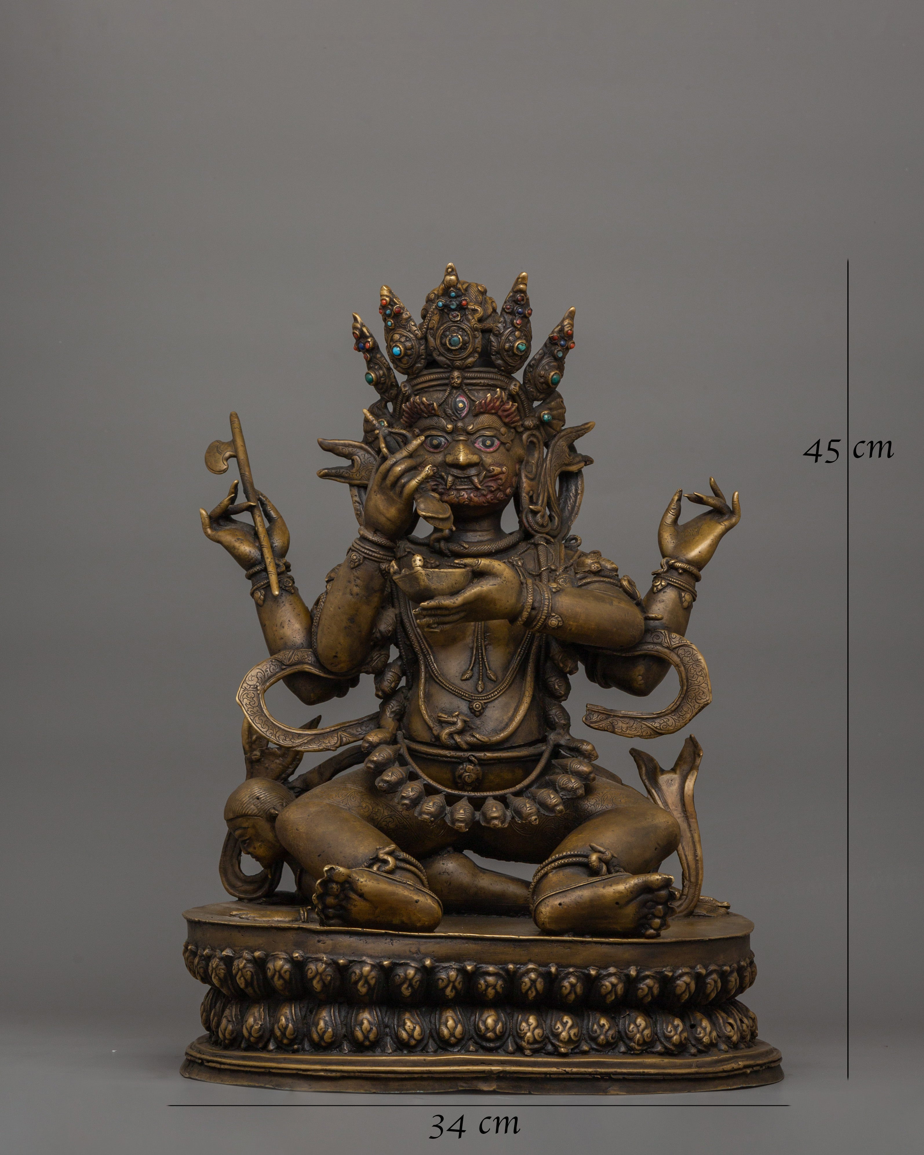 Four Armed Mahakala Statue | Tibetan Protector Deity Sculpture