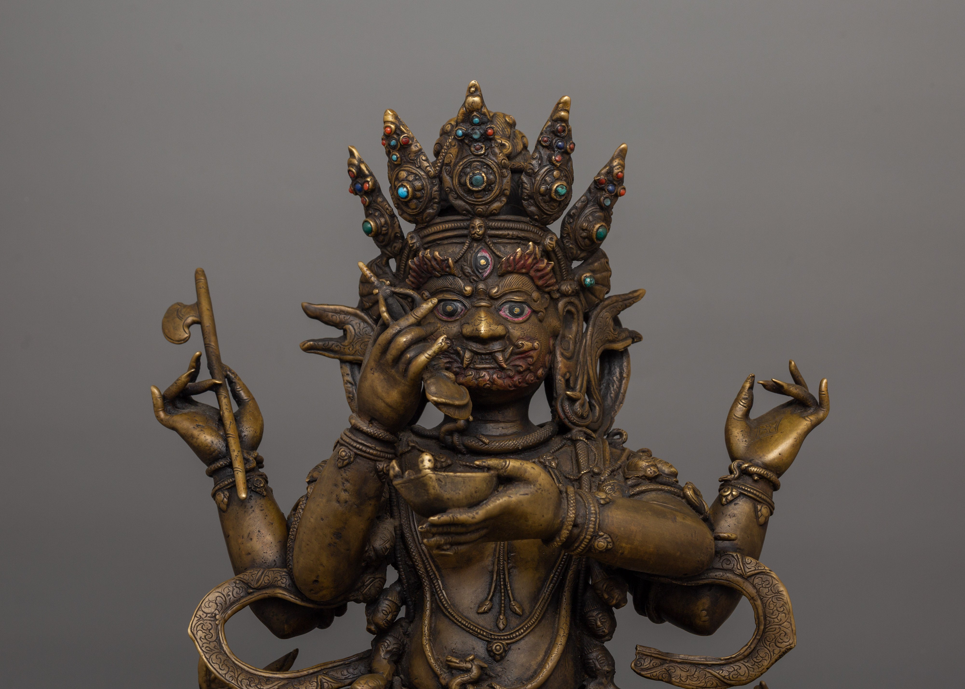 Four Armed Mahakala Statue | Tibetan Protector Deity Sculpture