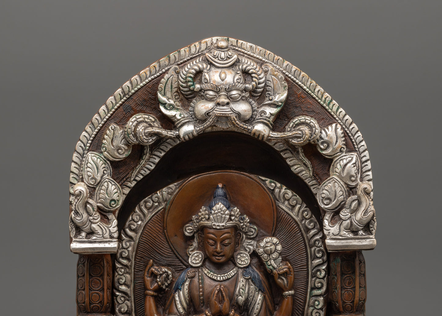 Chenrezig Oxidized Handmade Sculpture | Himalayan Sacred Shrine Artwork