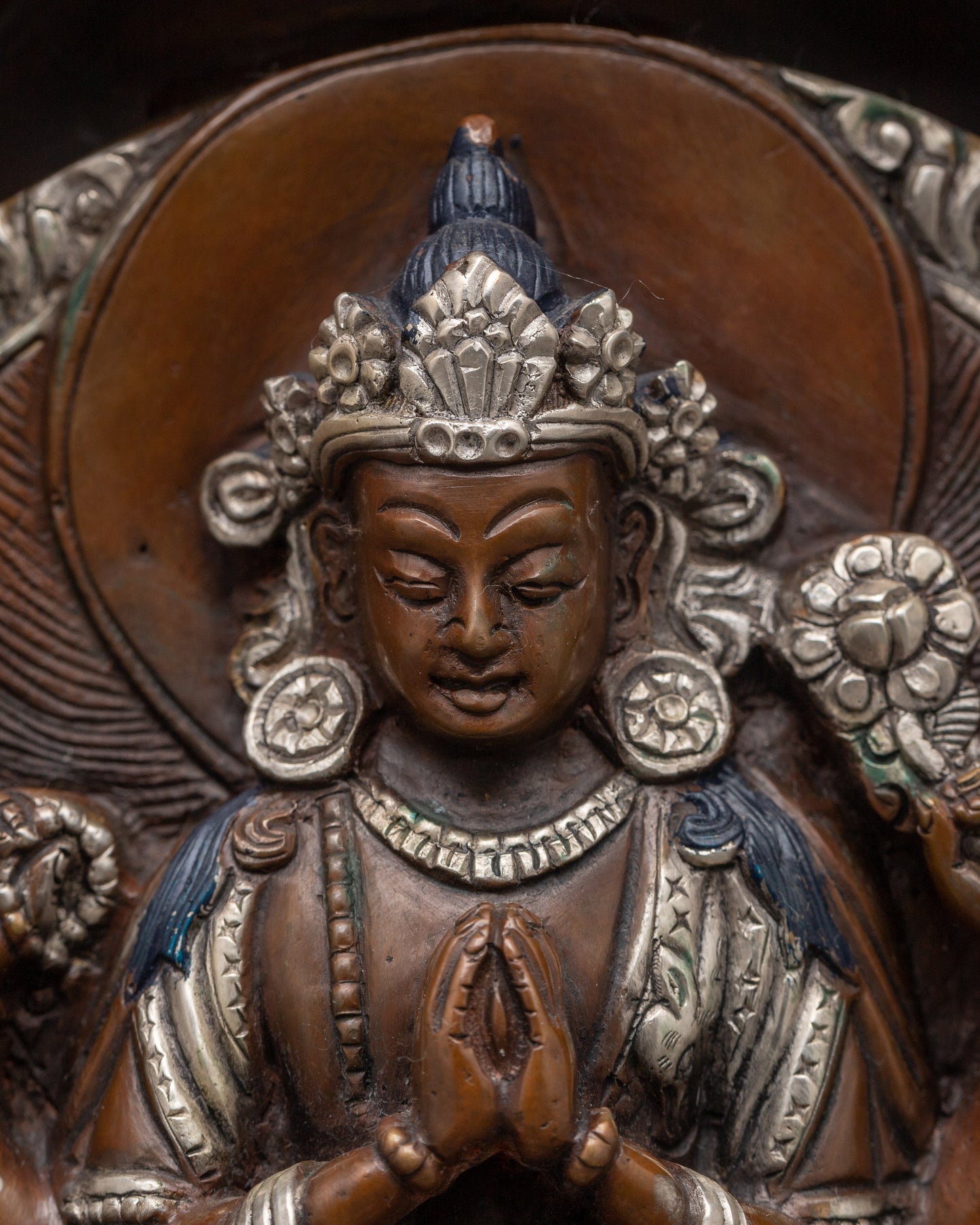 Chenrezig Oxidized Handmade Sculpture | Himalayan Sacred Shrine Artwork