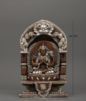 Chenrezig Oxidized Handmade Sculpture | Himalayan Sacred Shrine Artwork