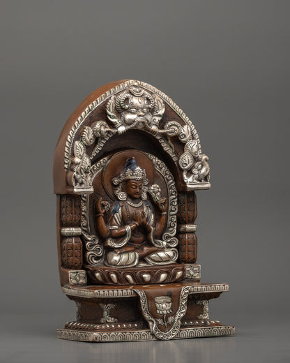 Chenrezig Oxidized Handmade Sculpture | Himalayan Sacred Shrine Artwork