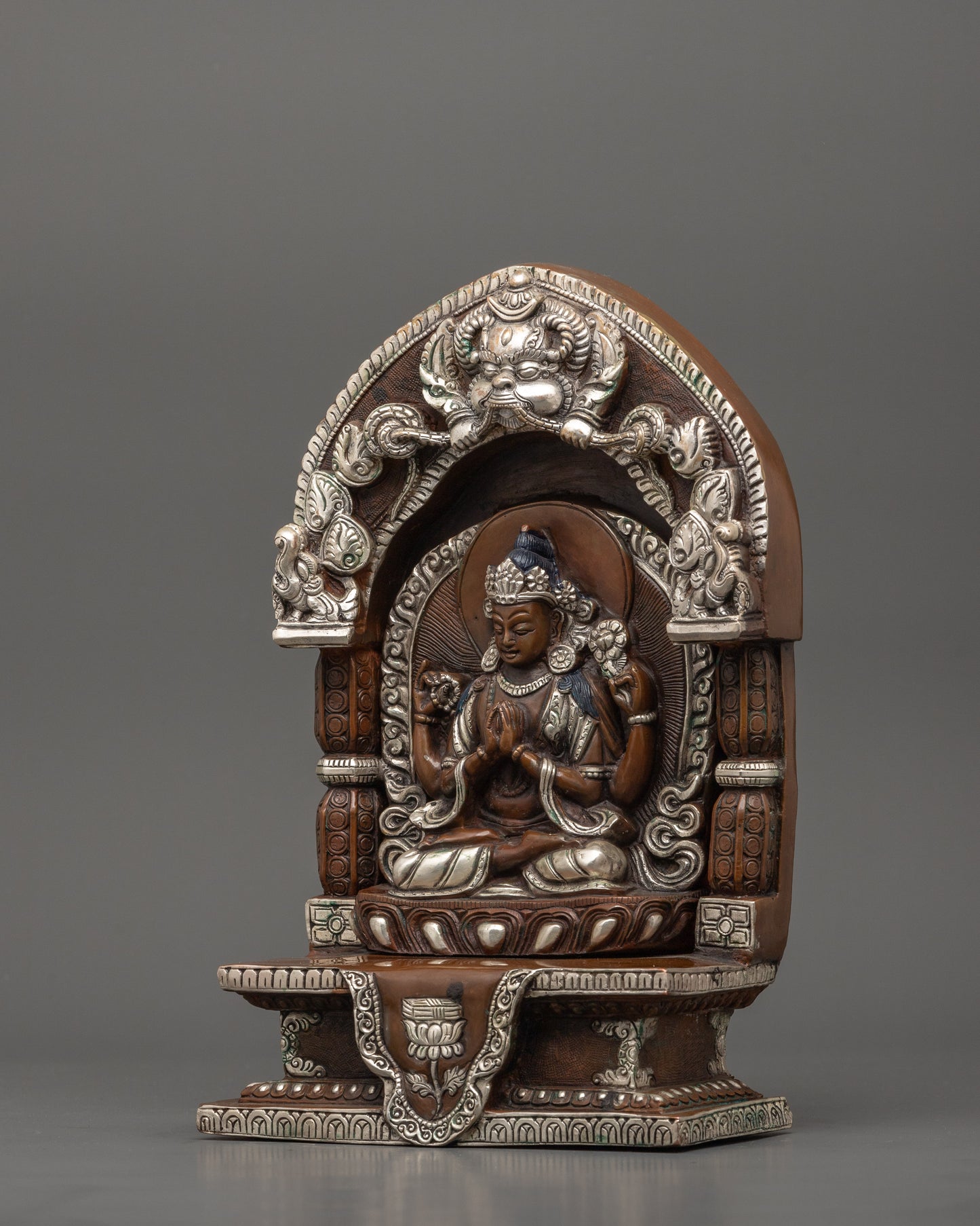 Chenrezig Oxidized Handmade Sculpture | Himalayan Sacred Shrine Artwork