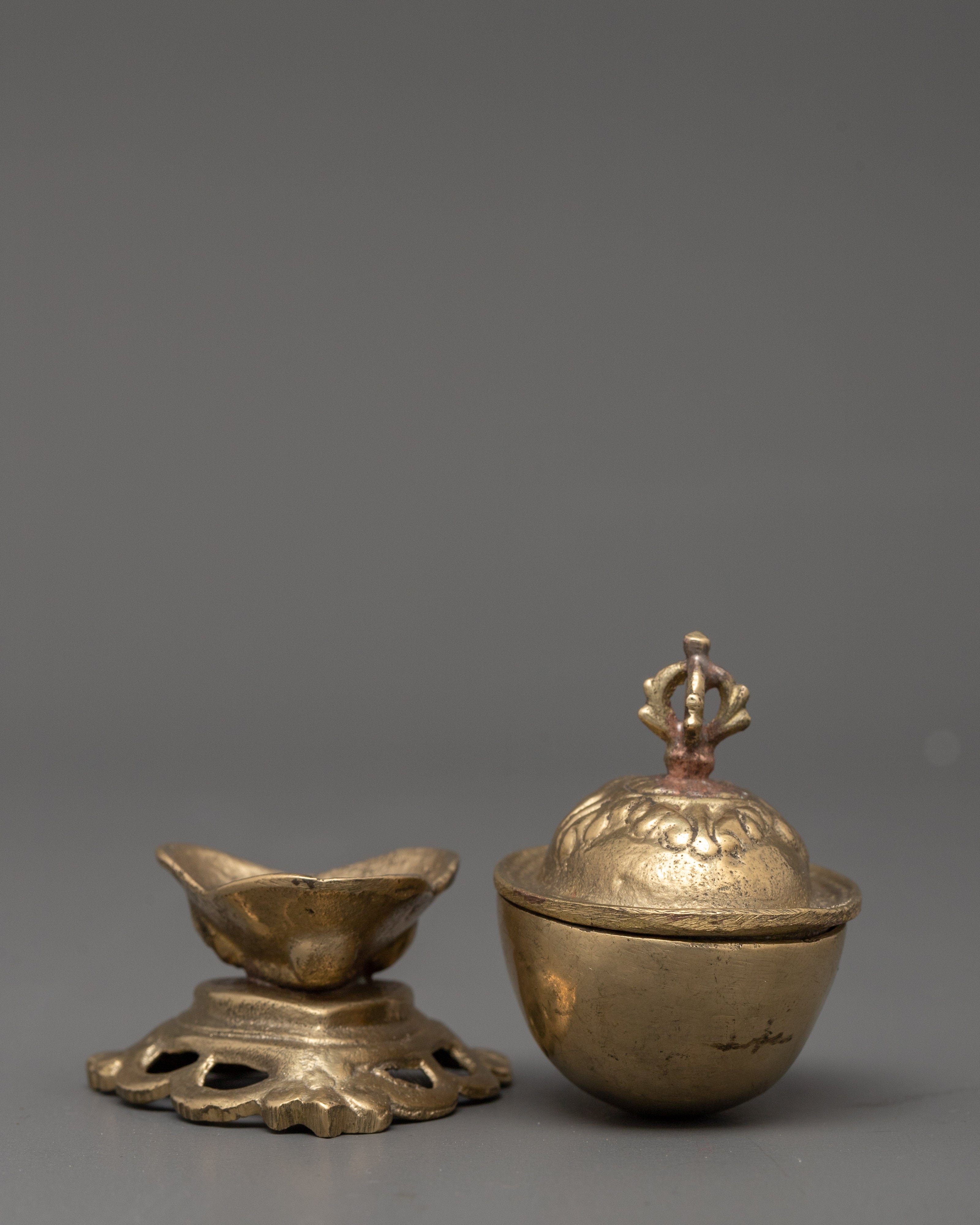 Brass Kapala Skull Cup Set | Handcrafted for Ritual and Meditation