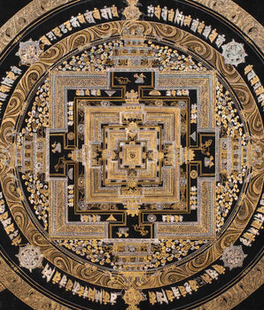 Pure Gold and Silver Kalachakra Mandala | Hand-Painted Tibetan Thangka