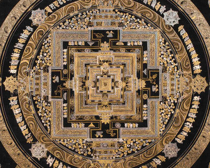 Pure Gold and Silver Kalachakra Mandala | Hand-Painted Tibetan Thangka