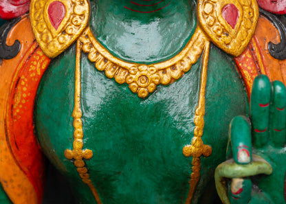 Green Tara Wooden Statue | Symbol of Compassion &amp; Protection