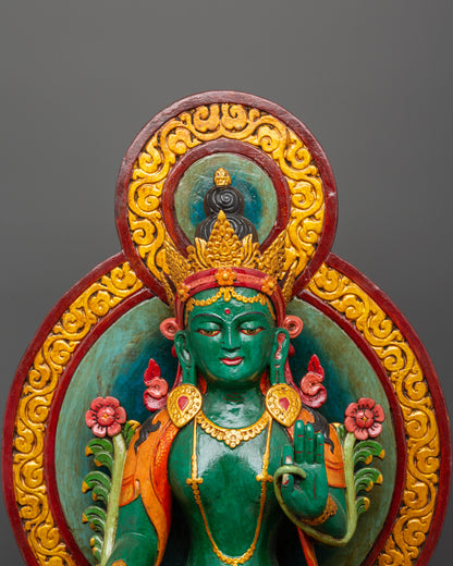 Green Tara Wooden Statue | Symbol of Compassion &amp; Protection