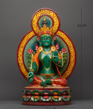 Green Tara Wooden Statue | Symbol of Compassion & Protection