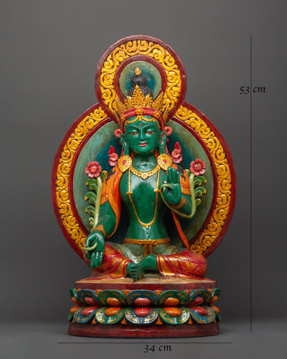 Green Tara Wooden Statue | Symbol of Compassion &amp; Protection