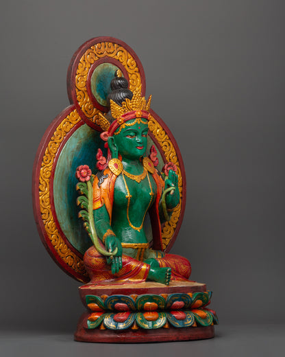 Green Tara Wooden Statue | Symbol of Compassion &amp; Protection