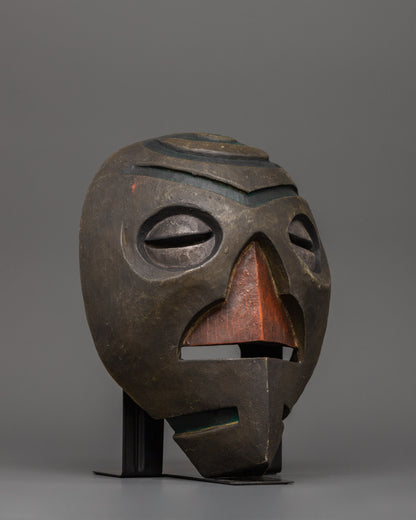 Traditionally Carved Wooden Tribal Mask | Cultural Artifact