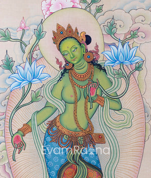Green Tara Mother Nepali Art Print For Meditation | Traditional Buddhist Deity Print For Daily Practice