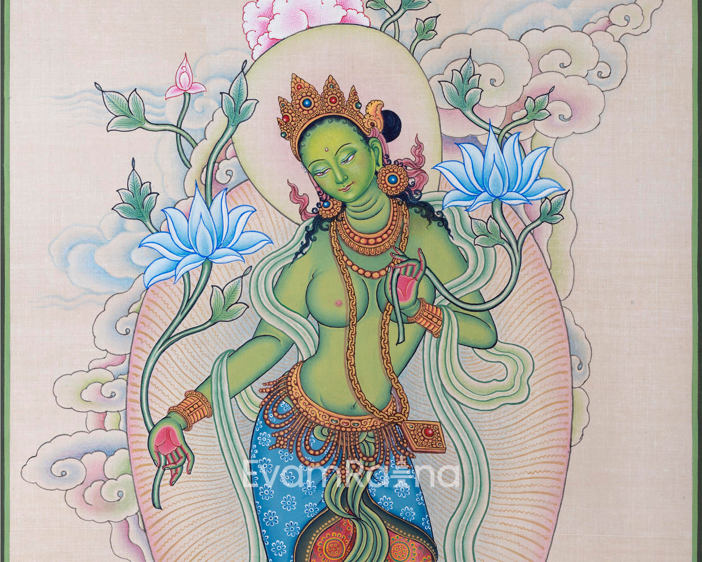 Green Tara Mother Nepali Art Print For Meditation | Traditional Buddhist Deity Print For Daily Practice