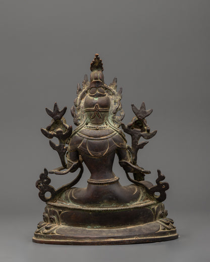 Green Tara Antique Statue | Handcrafted Copper Goddess