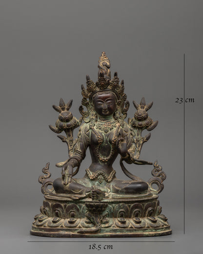 Green Tara Antique Statue | Handcrafted Copper Goddess