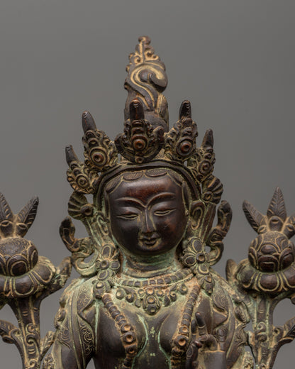 Green Tara Antique Statue | Handcrafted Copper Goddess