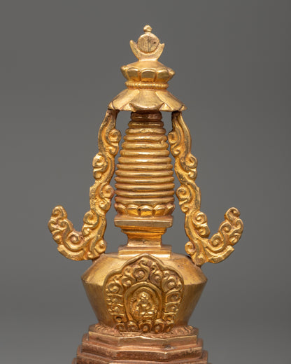 Copper and Gold-Plated Stupa | A Sacred Tibetan Buddhist Relic