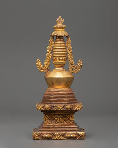 Copper and Gold-Plated Stupa | A Sacred Tibetan Buddhist Relic