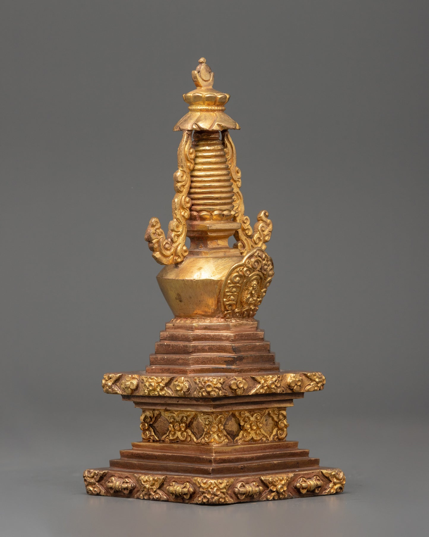 Copper and Gold-Plated Stupa | A Sacred Tibetan Buddhist Relic