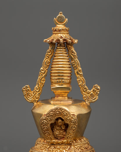 Oxidized Gold-Plated Stupa | Enlightenment and Devotion Symbol