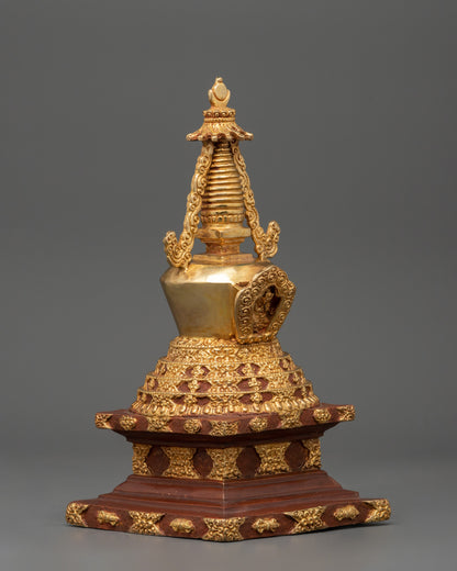 Oxidized Gold-Plated Stupa | Enlightenment and Devotion Symbol