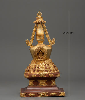 Oxidized Gold-Plated Stupa | Enlightenment and Devotion Symbol
