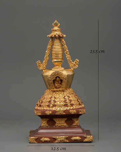 Oxidized Gold-Plated Stupa | Enlightenment and Devotion Symbol