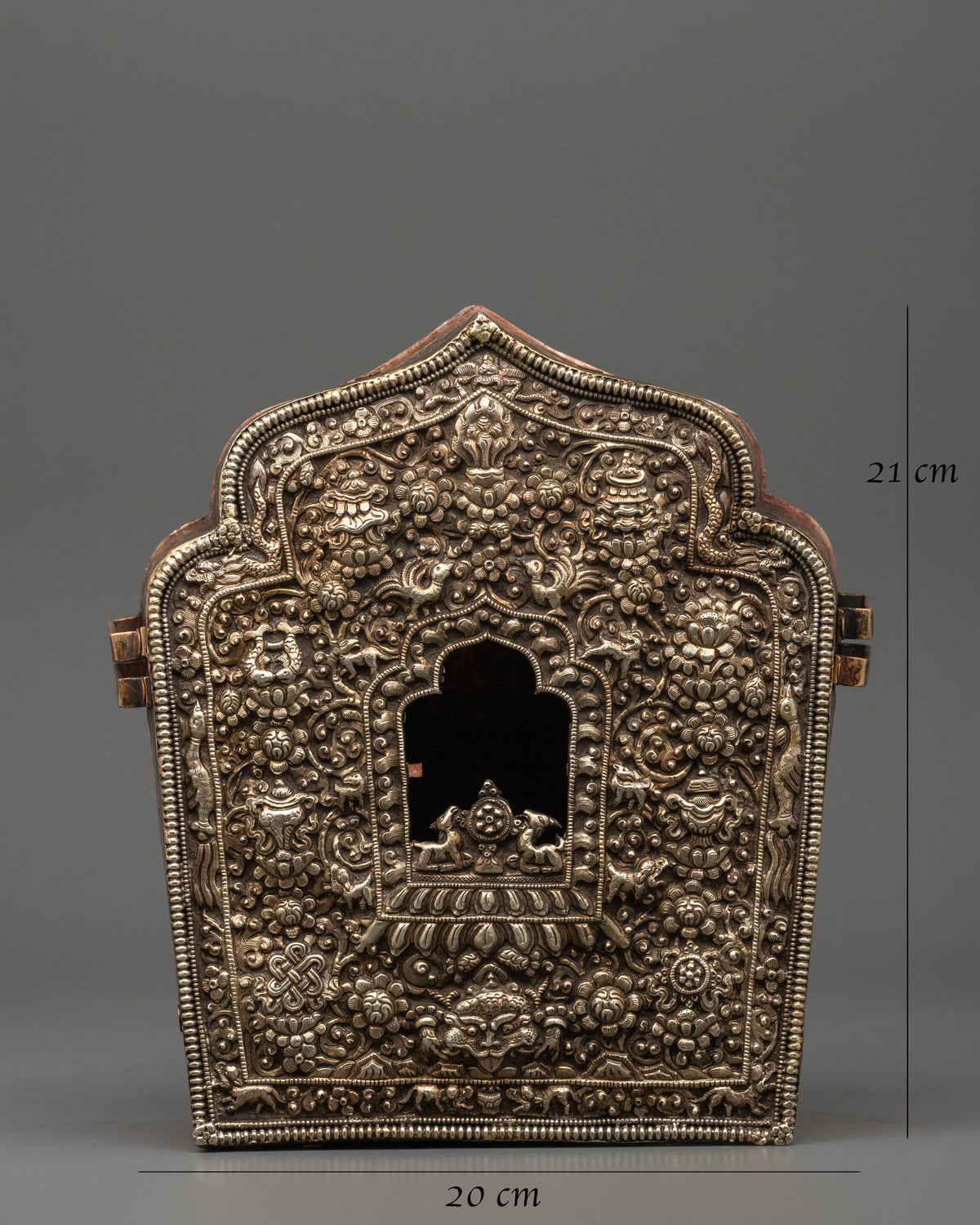 Tibetan Shrine Ghau Box | Silver Plated Buddhist Reliquary
