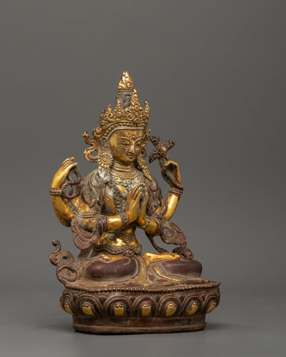 Chenrezig Oxidized Copper Statue | The Buddha of Infinite Compassion