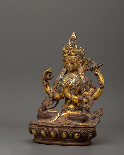 Chenrezig Oxidized Copper Statue | The Buddha of Infinite Compassion