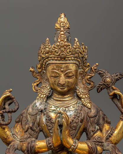 Chenrezig Oxidized Copper Statue | The Buddha of Infinite Compassion