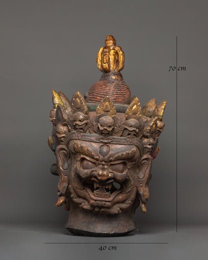 Three-Headed Heruka | Handcrafted Wooden Protector Deity