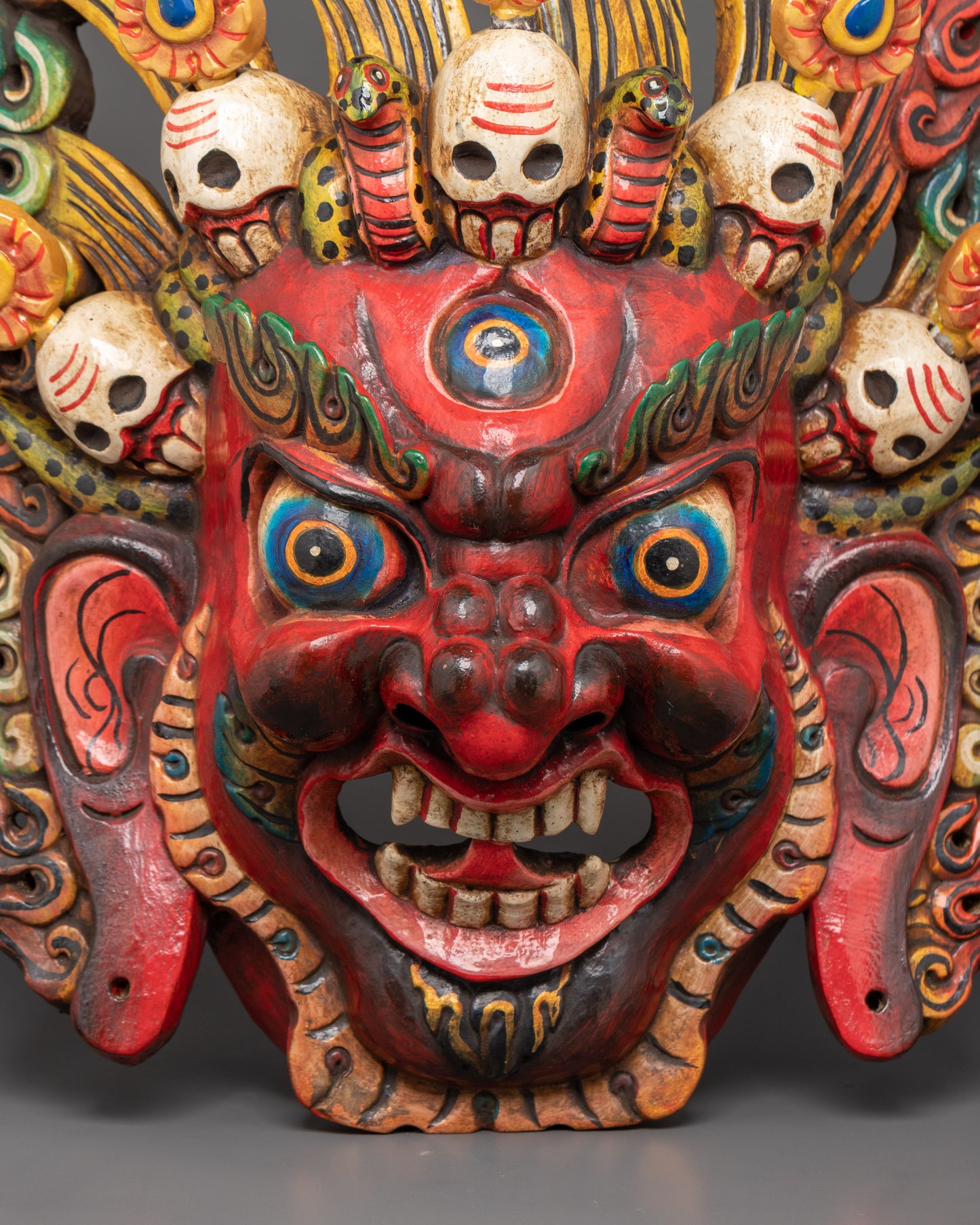 Traditional Bhairav Wooden Wall Mask | Guardian Deity of Protection & Power