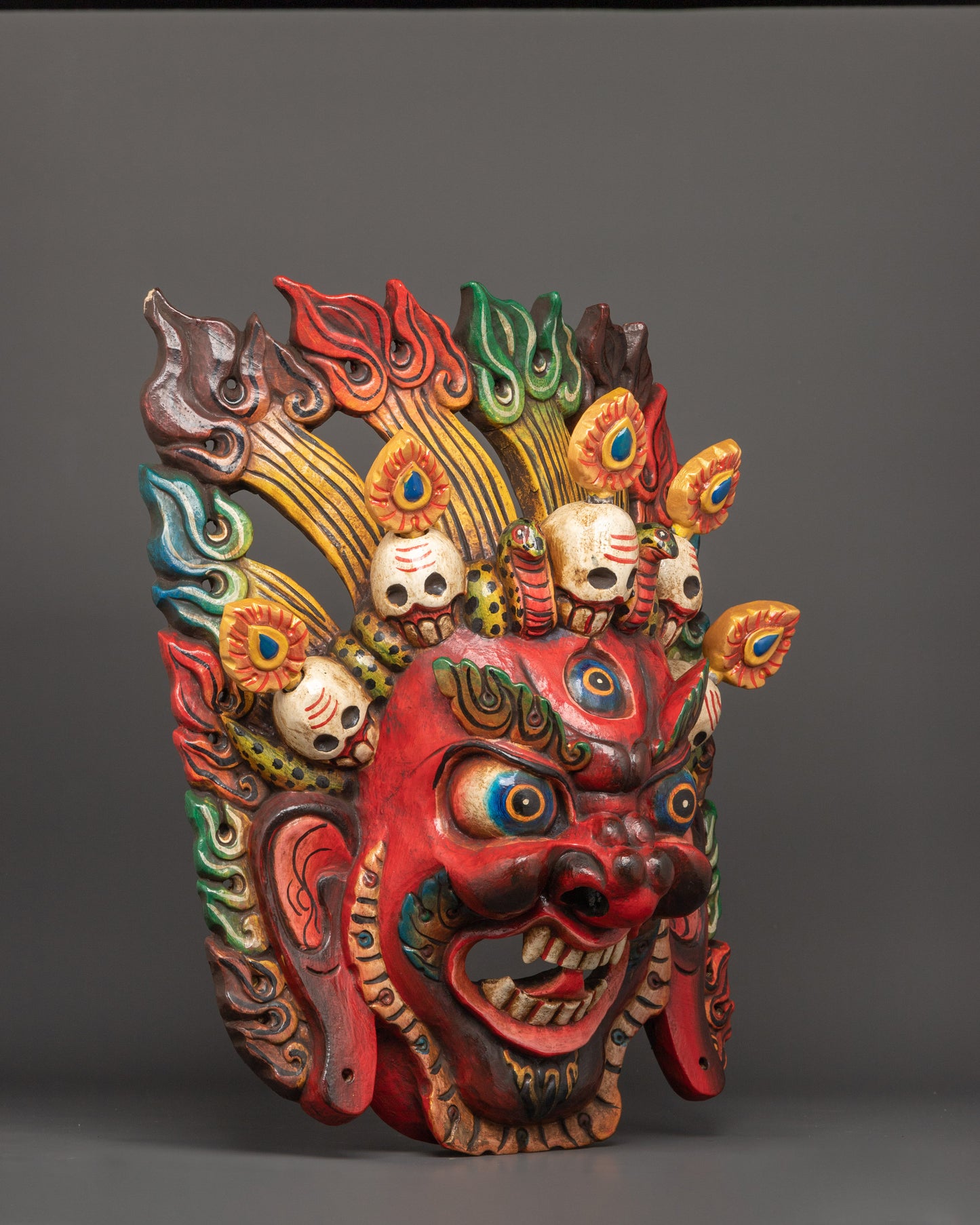 Traditional Bhairav Wooden Wall Mask | Guardian Deity of Protection & Power