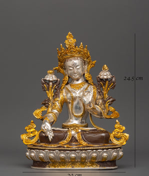Silver Plated White Tara Statue | The Goddess of Healing