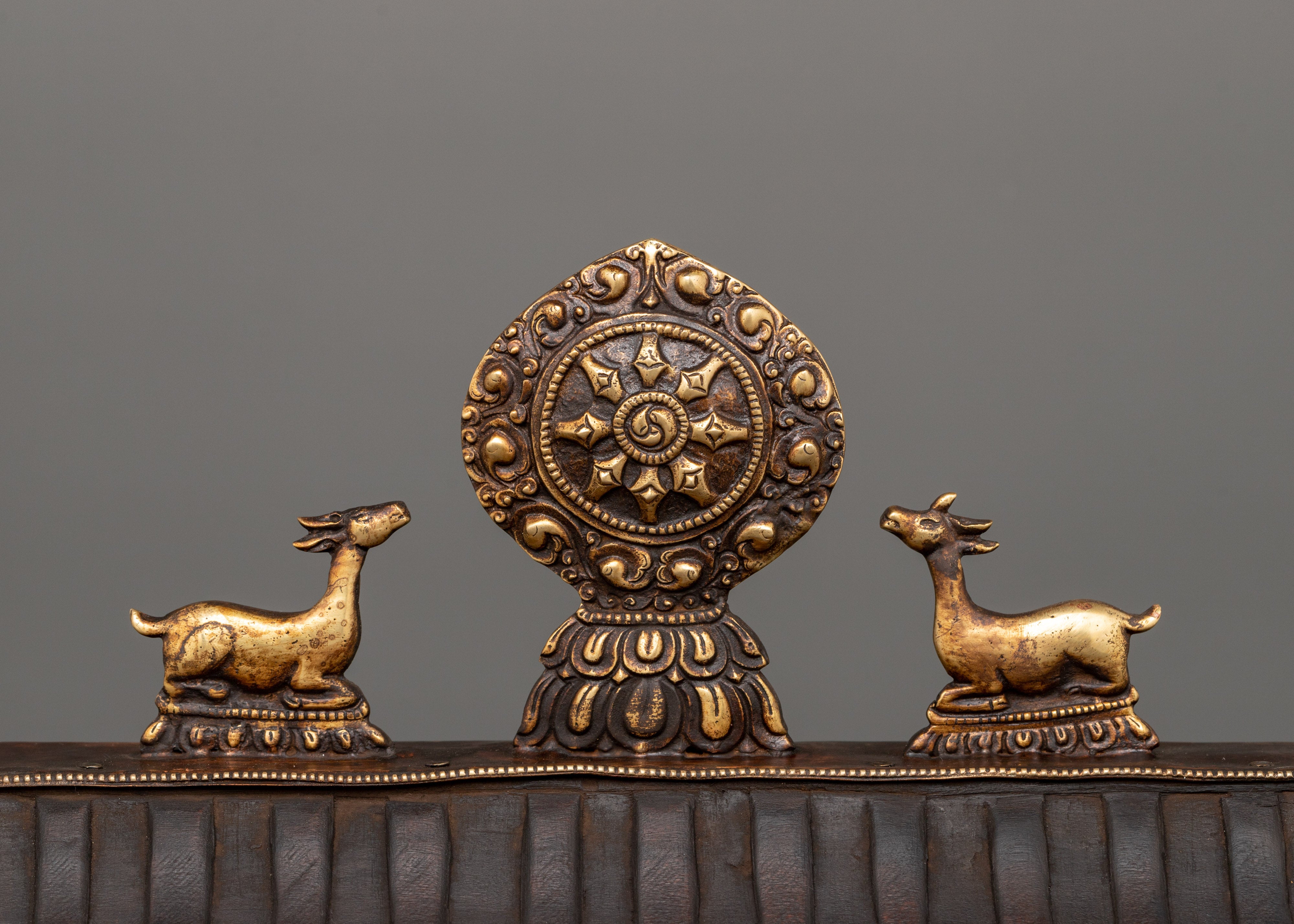 Bodhisattva Figures with Wooden Altar | Gold Plated Copper Statues for Spiritual Decor