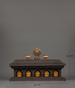 Bodhisattva Figures with Wooden Altar | Gold Plated Copper Statues for Spiritual Decor