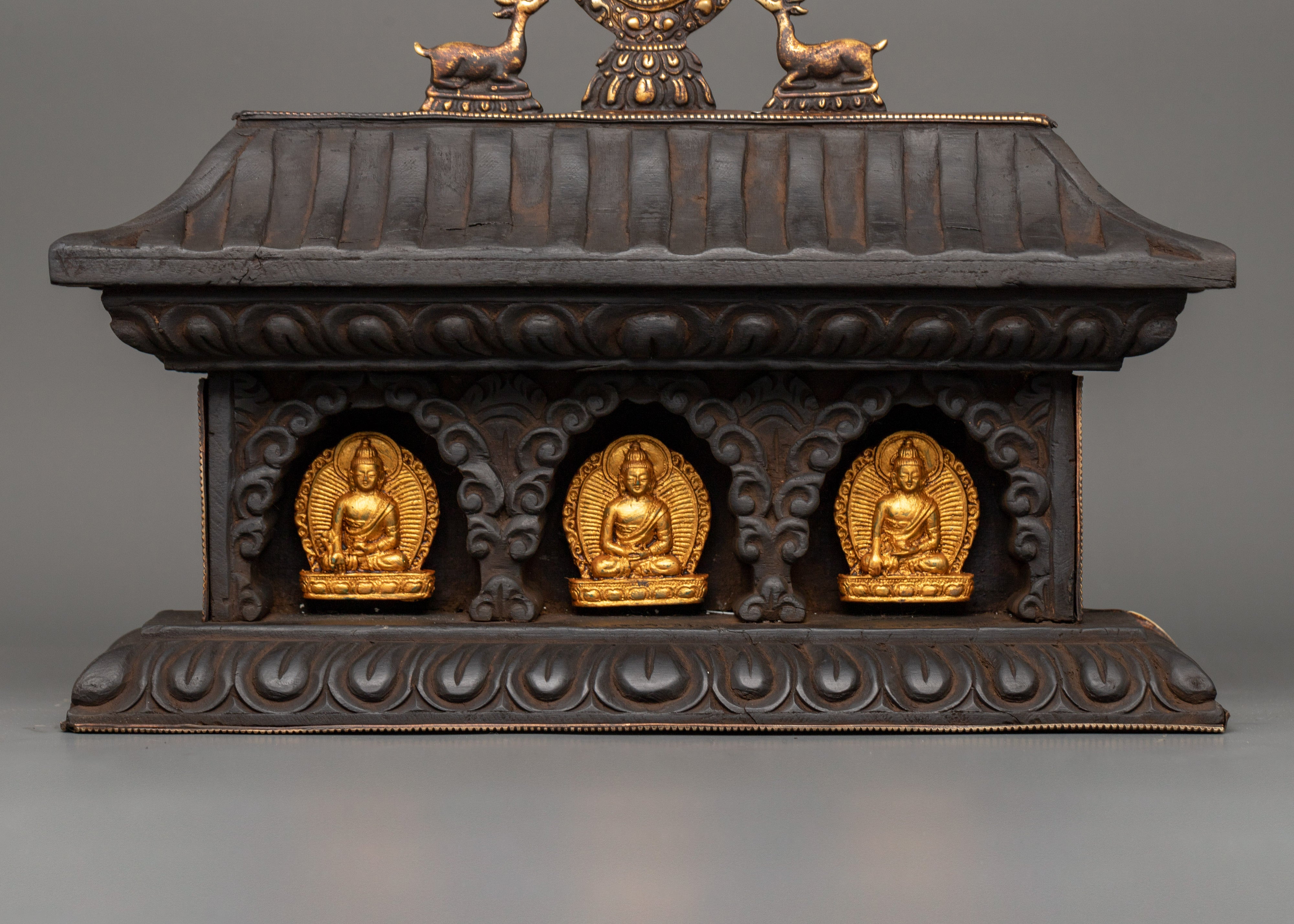 Buddha Set with Wooden Altar Box | Gold-Plated Buddha Figurines for Altar Decor