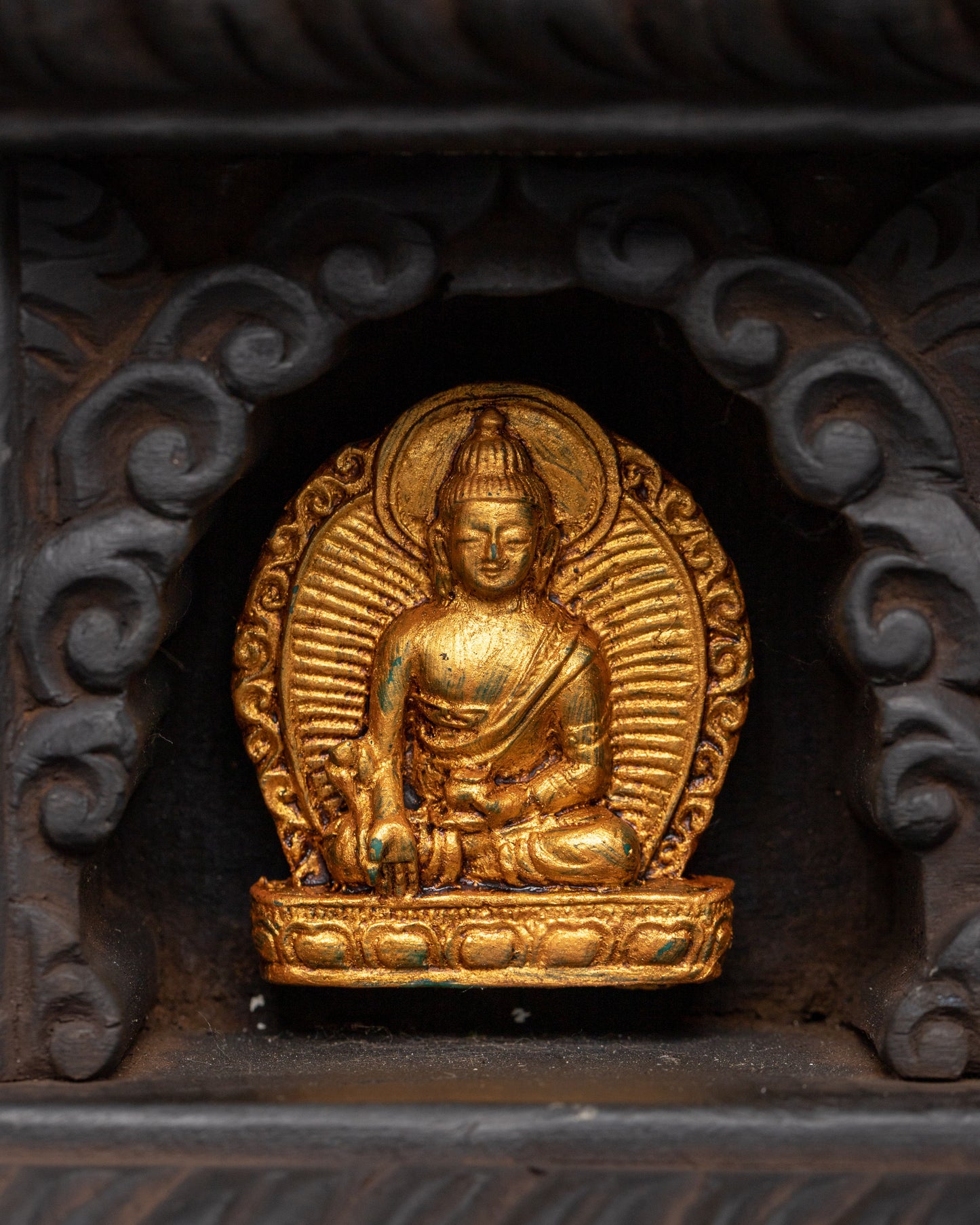 Buddha Set with Wooden Altar Box | Gold-Plated Buddha Figurines for Altar Decor