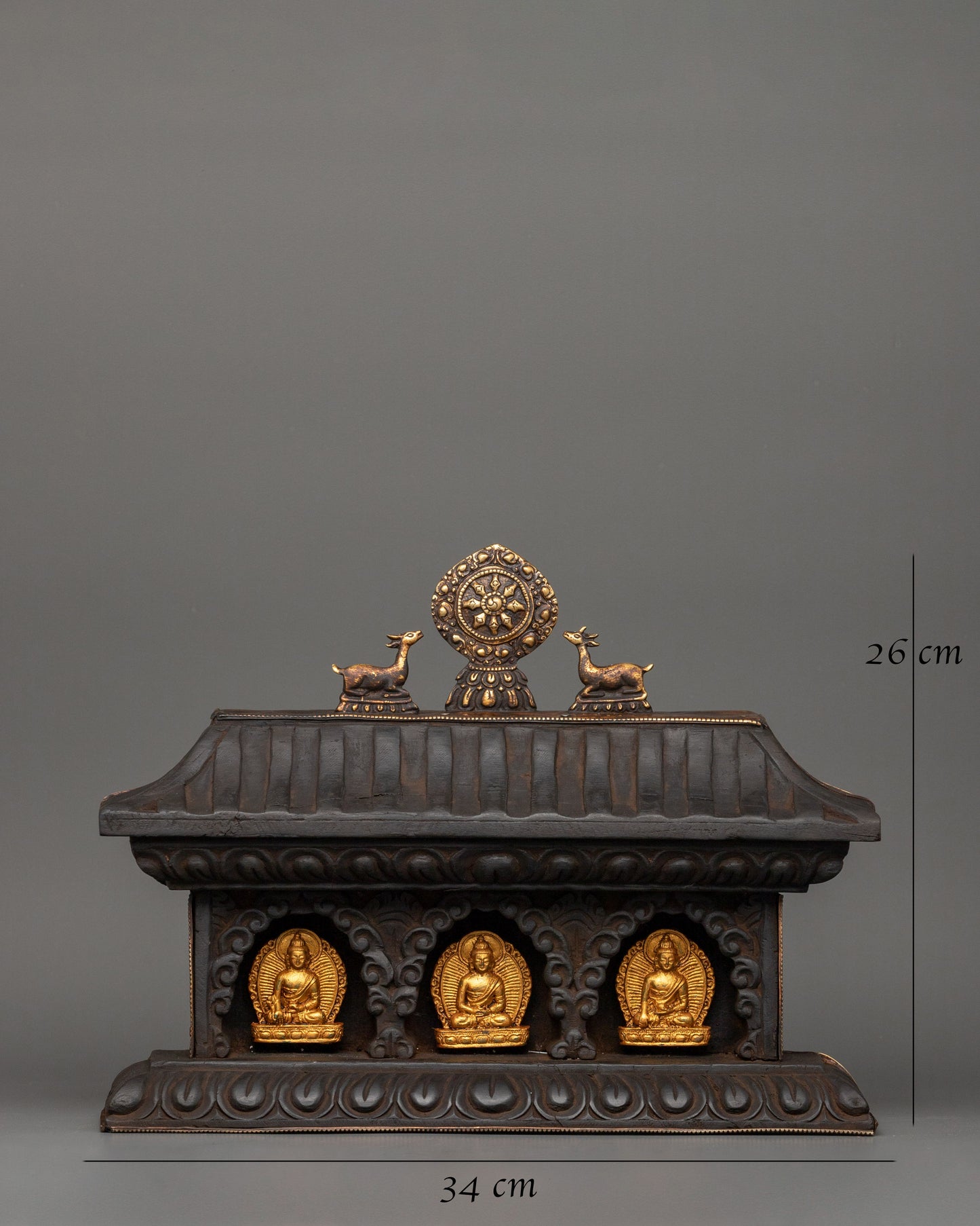 Buddha Set with Wooden Altar Box | Gold-Plated Buddha Figurines for Altar Decor