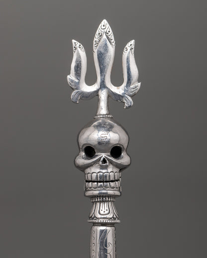 Handcrafted Phurba with Trident and Skull Design | Tibetan Iron Ritual Dagger