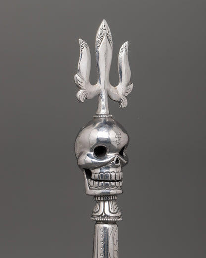 Handcrafted Phurba with Trident and Skull Design | Tibetan Iron Ritual Dagger