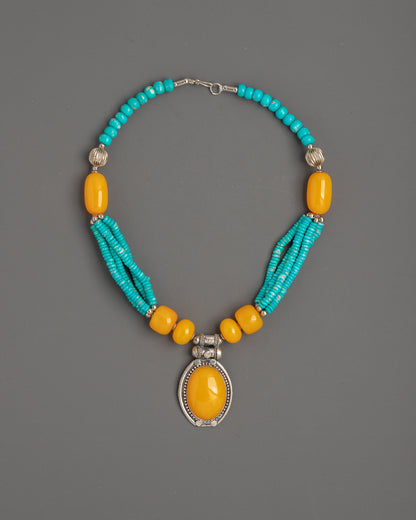 Tibetan Handmade Necklace | Elegant Accessory with Beautiful Stones