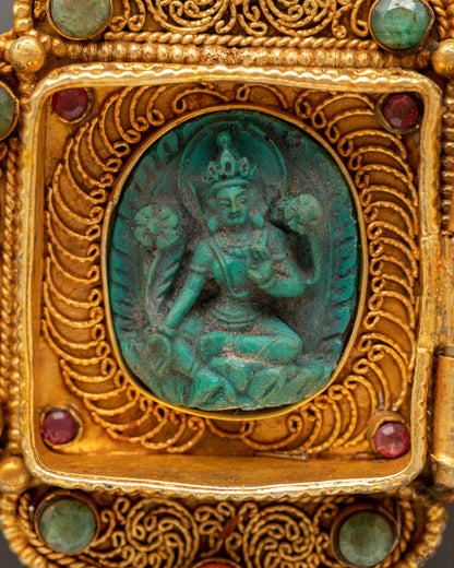 Ghau Box Locket with Green Tara | Ghau for Spiritual Protection and Swift Action