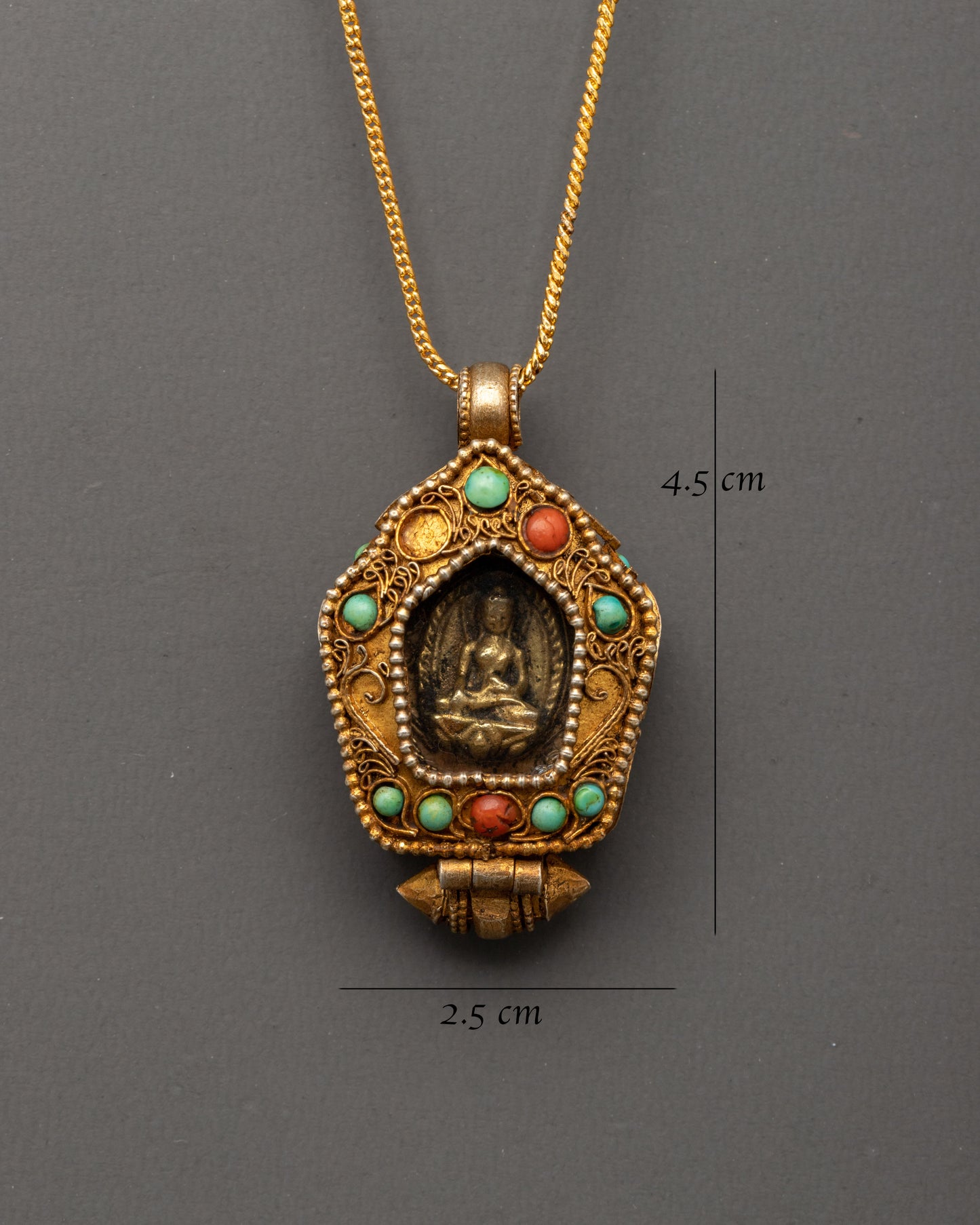 Ghau Box Locket with Shakyamuni Buddha | Tibetan Copper Prayer Box Amulet