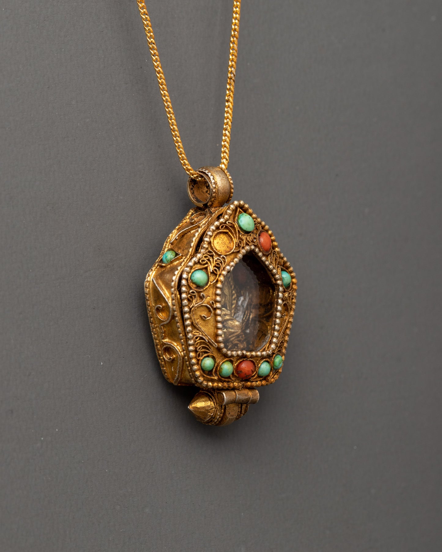 Ghau Box Locket with Shakyamuni Buddha | Tibetan Copper Prayer Box Amulet