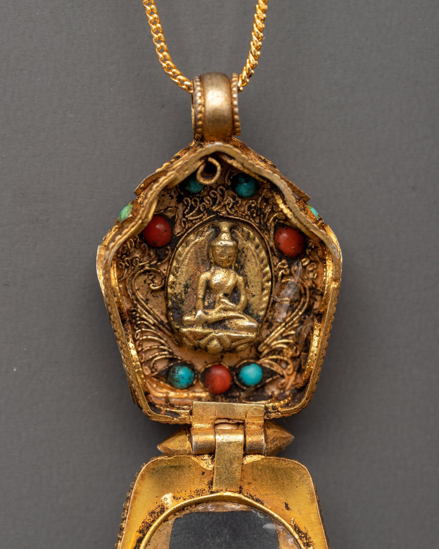 Ghau Box Locket with Shakyamuni Buddha | Tibetan Copper Prayer Box Amulet